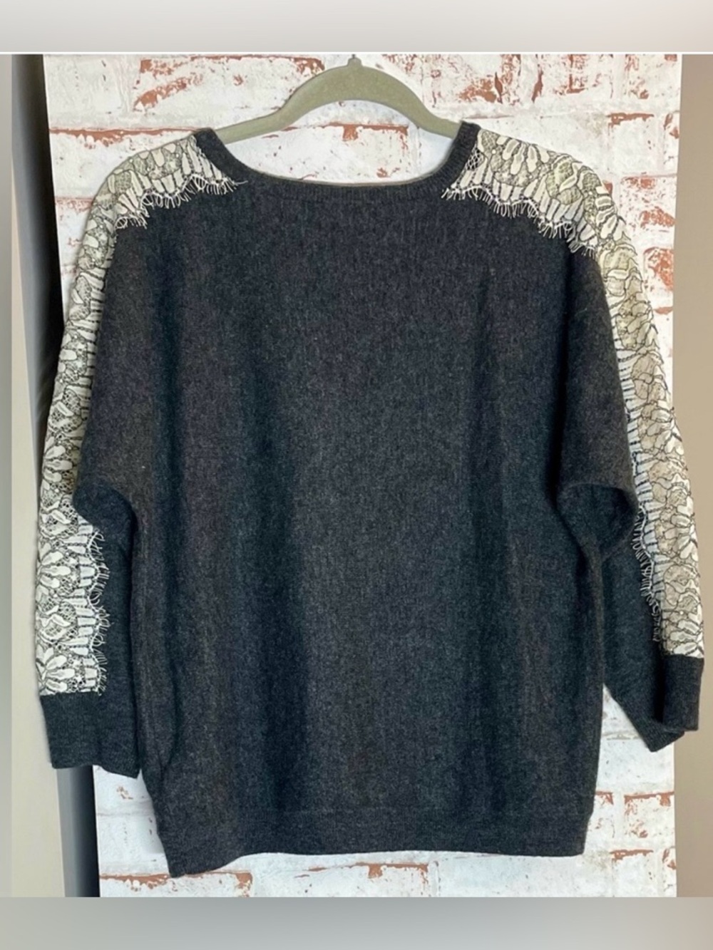 J. Crew Wool Charcoal Sweater with Lace Detail